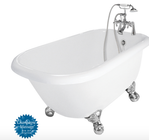 American Bath Factory Jester 54-in White Acrylic Clawfoot Air Bath with Reversible Drain